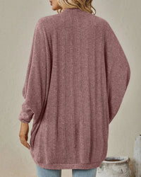 Solid Bat Sleeve Open-Front Loose Mid-Length Knit Cardigan