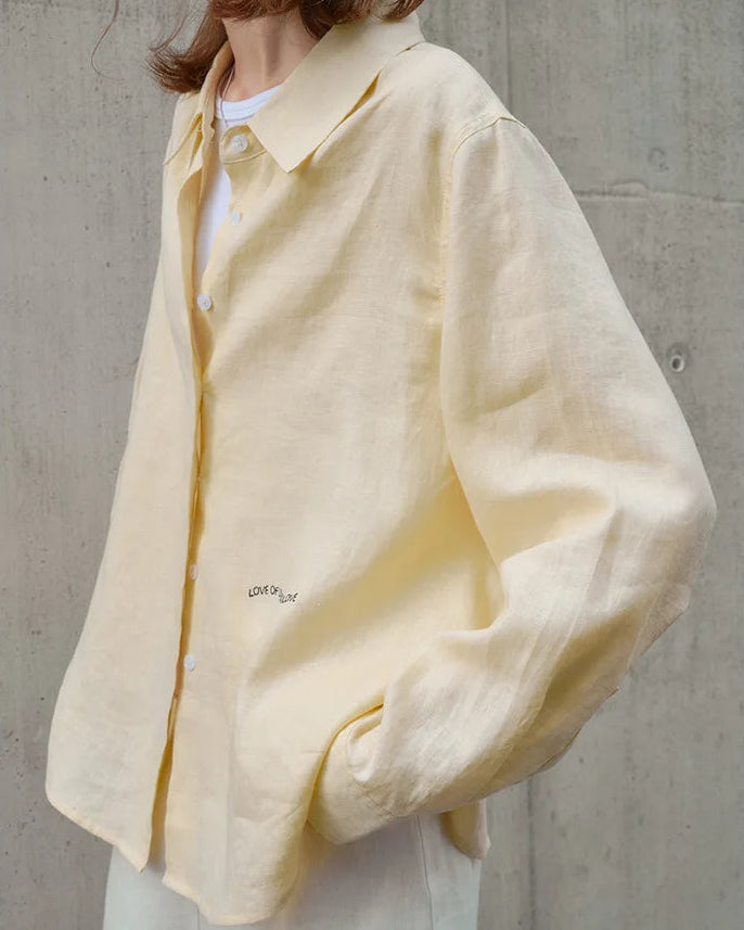 Linen Embroidered Loose Long-Sleeve Shirt