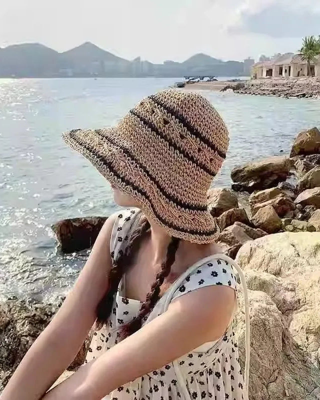 Bohemian Woven-Straw Sun-Visor Hat