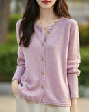 Wool O-Neck Curled Colour Yarn Open Cardigan Sweater