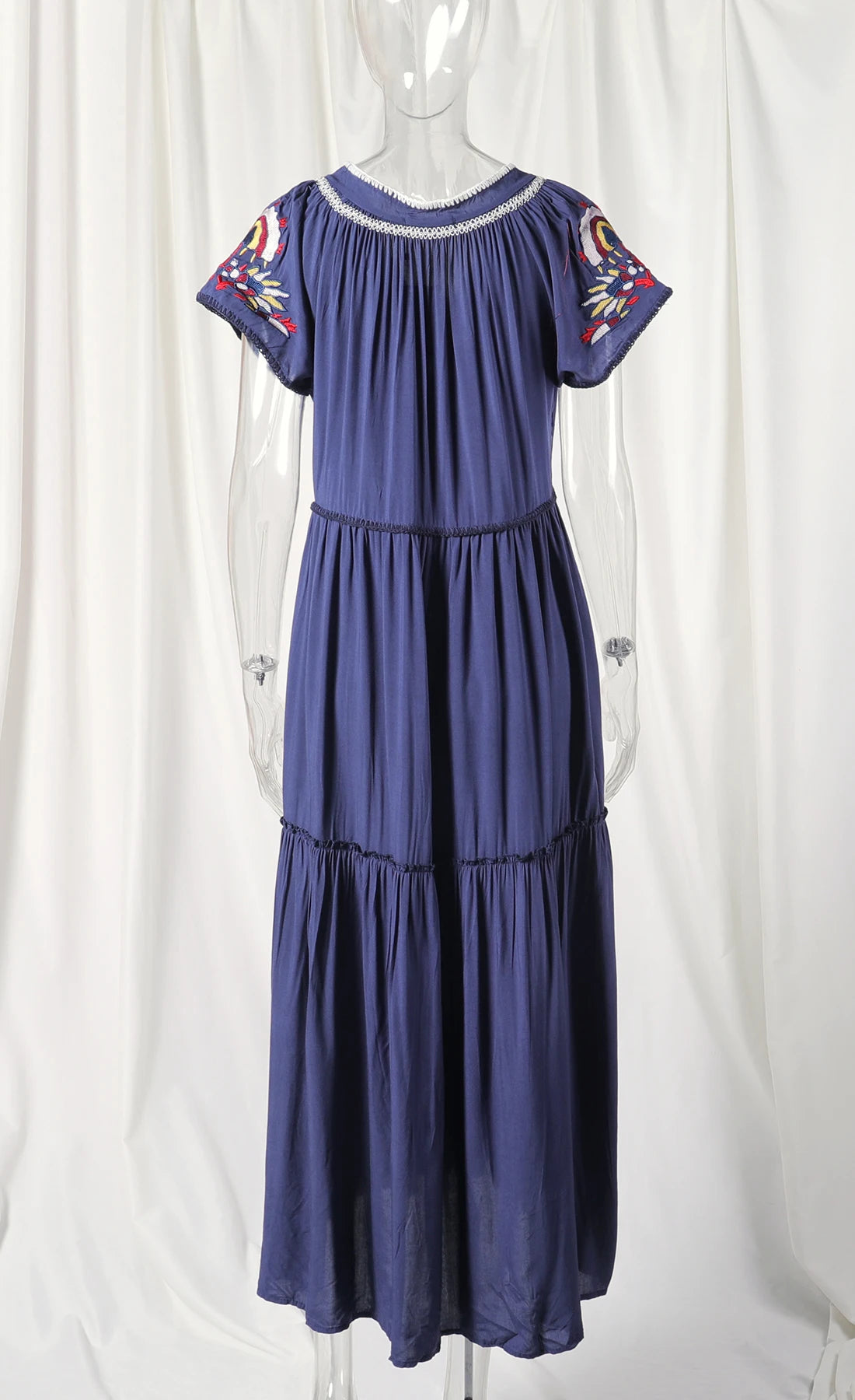 Embroidery V-Neck Tassel Bohemian Maxi Dress