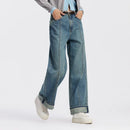 Rolled Hem Wide Leg Jeans