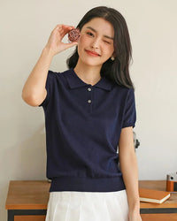 Relaxed-fit cotton polo collar knit tops at Gentle Herde. Breathable, medium-stretch fabric perfect for everyday warm-weather style.