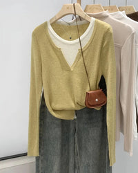 Contrast Color Knit Pullover