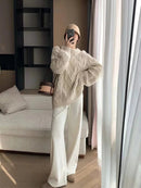 Twisted Woolen Knit Round Neck Sweater