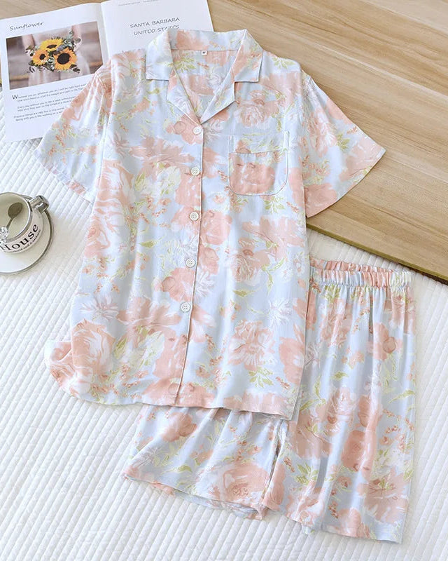 Floral Viscose Pajama Short Set