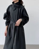 Minimalist Stand-Collar Belted Trench Coat