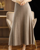 Elegant Pleated Wool A-Line Long Skirt