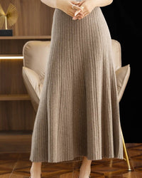 Elegant Pleated Wool A-Line Long Skirt