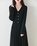 Merino Wool V-Neck Knit Midi Dress