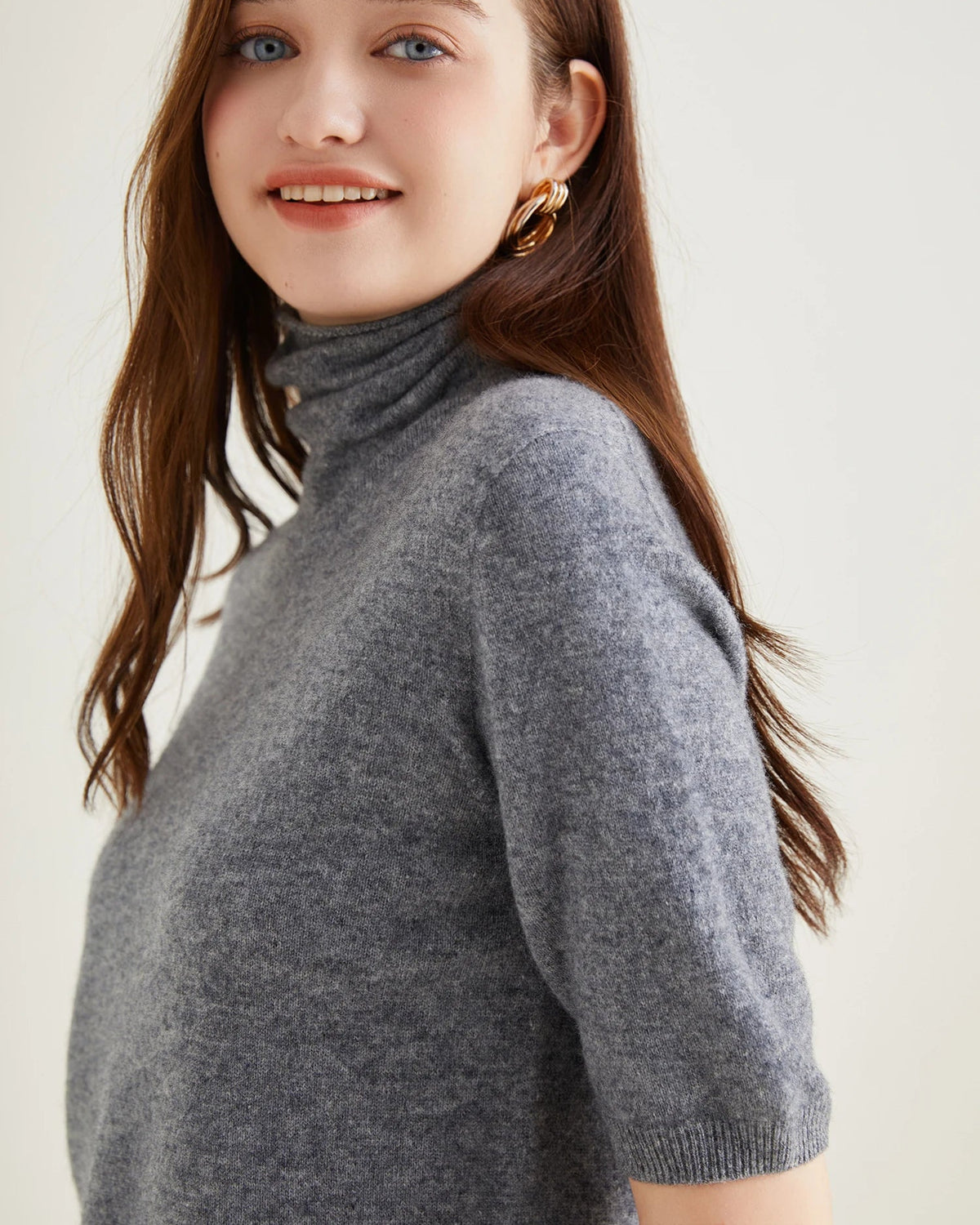 Merino Wool Half-Sleeve Turtleneck