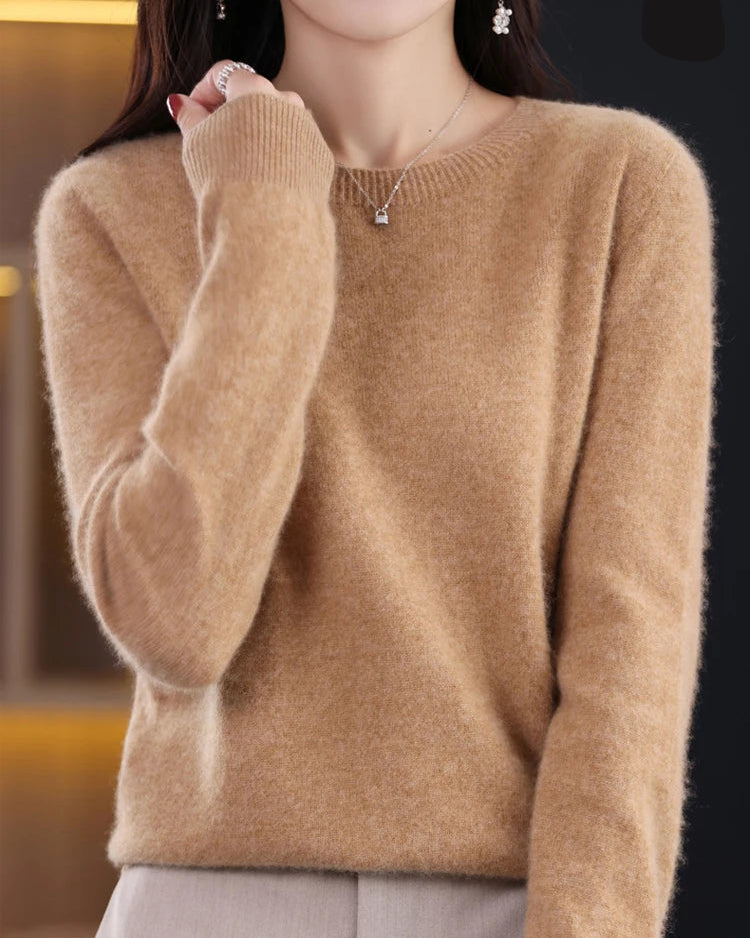 Merino Wool O-Neck Knit Sweater