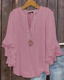 V-Neck Ruffle Butterfly-Sleeve Blouse
