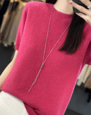 Wool Crew Neck Short-Sleeved Knit Sweater