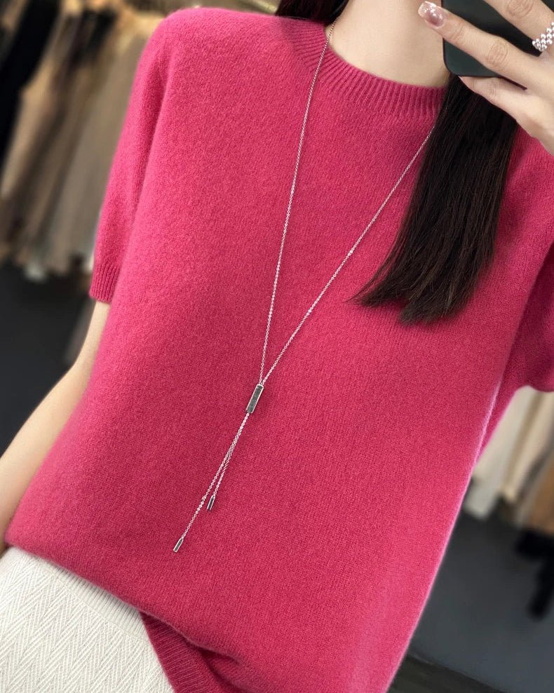 Wool Crew Neck Short-Sleeved Knit Sweater