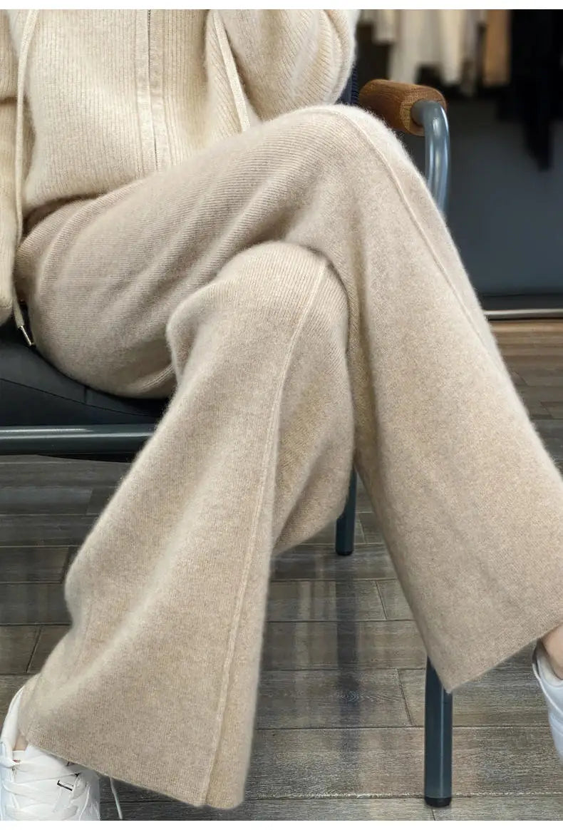 Drawstring High Waist Wide-Leg Wool Pants