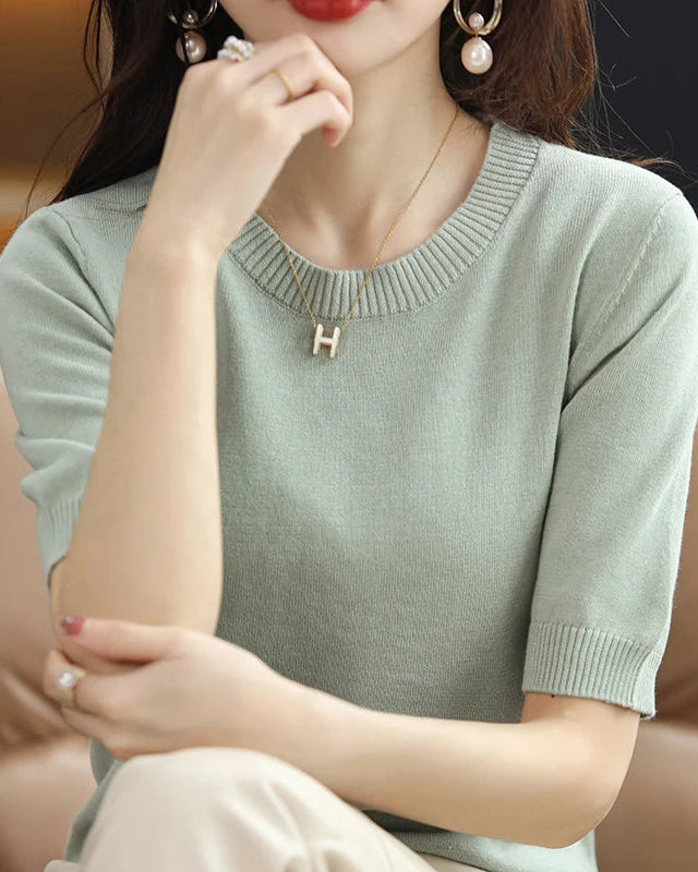 Knitted Crew-Neck Short-Sleeve T-Shirt