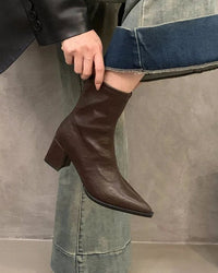Retro-Style Pointed-Toe High-Heeled Ankle Boots