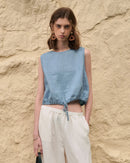 Casual Linen Crew Neck Loose Sleeveless Shirt