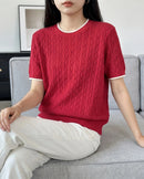 Hollow Knit Cotton Short Sleeve Top