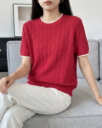 Hollow Knit Cotton Short Sleeve Top
