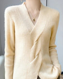 Wool V-Neck Crossover Pullover Sweater
