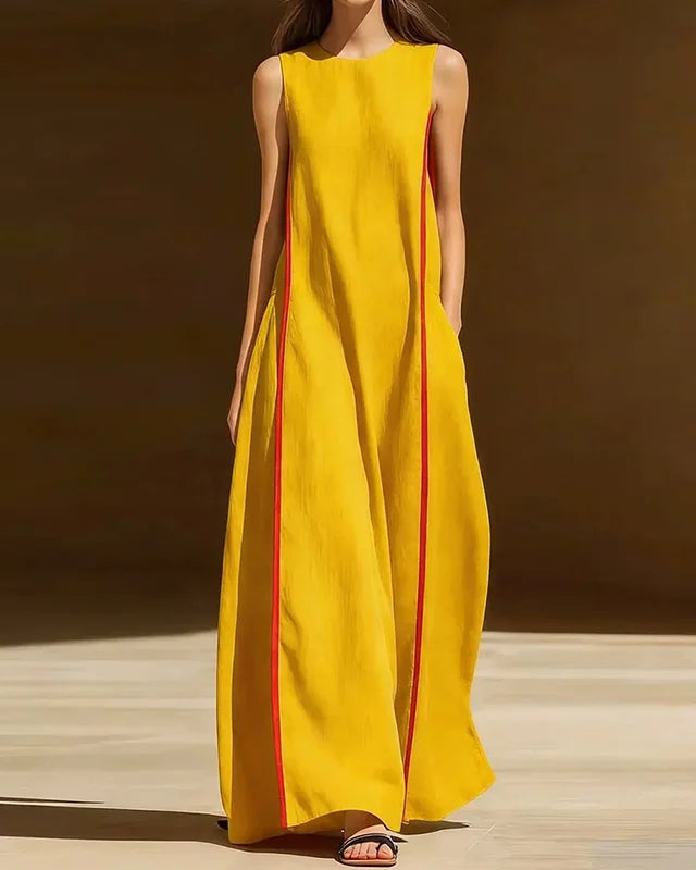Patchwork Pocket Sleeveless Maxi Dress