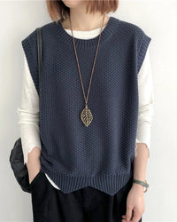 Loose-Knit Cotton Crew-Neck Vest