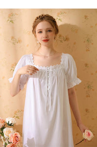 Palace Style Short Sleeve Cotton Pajama Dress