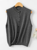 Merino Wool Open-Front Sleeveless Cardigan Vest