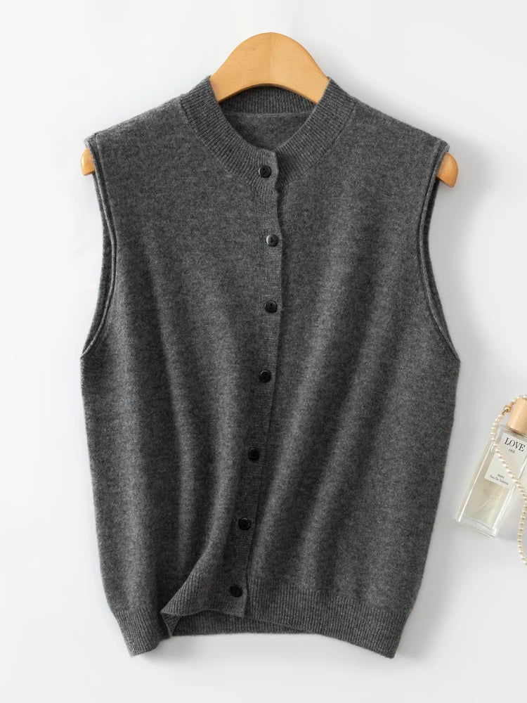 Merino Wool Open-Front Sleeveless Cardigan Vest