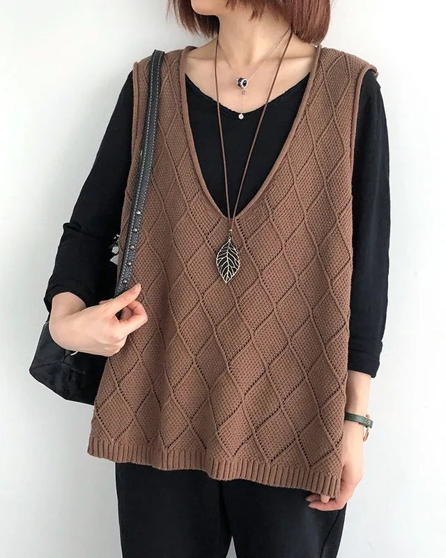 Oversized V-Neck Hollow Knit Vest