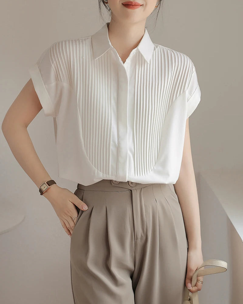 Ruffle-Sleeve Single-Breasted Shirt