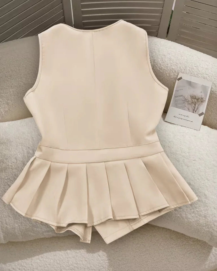 Asymmetric Button Peplum Vest