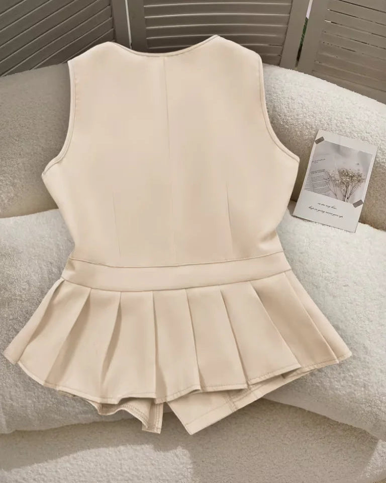 Asymmetric Button Peplum Vest