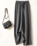 Merino Wool Solid Elastic Waist Wide Leg Knit Trousers
