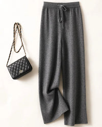 Merino Wool Solid Elastic Waist Wide Leg Knit Trousers