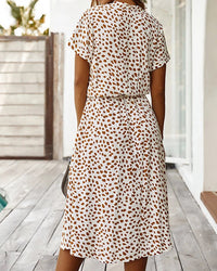 Polka Dot Short Sleeve Drawstring High-Waist Dress