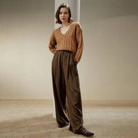 Wool-Cashmere Cable-Knit V Neck Pullover