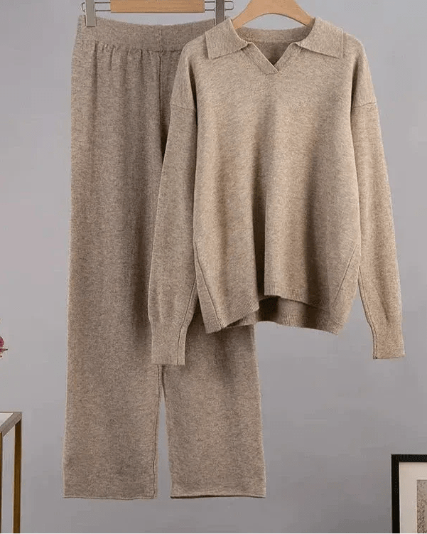 Polo Neck Sweater & Wide Leg Pants Set