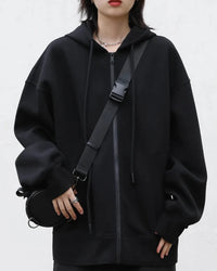 Long Zip-Up Cotton Blend Hoodie
