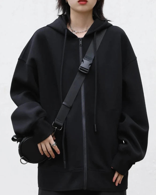 Long Zip-Up Cotton Blend Hoodie