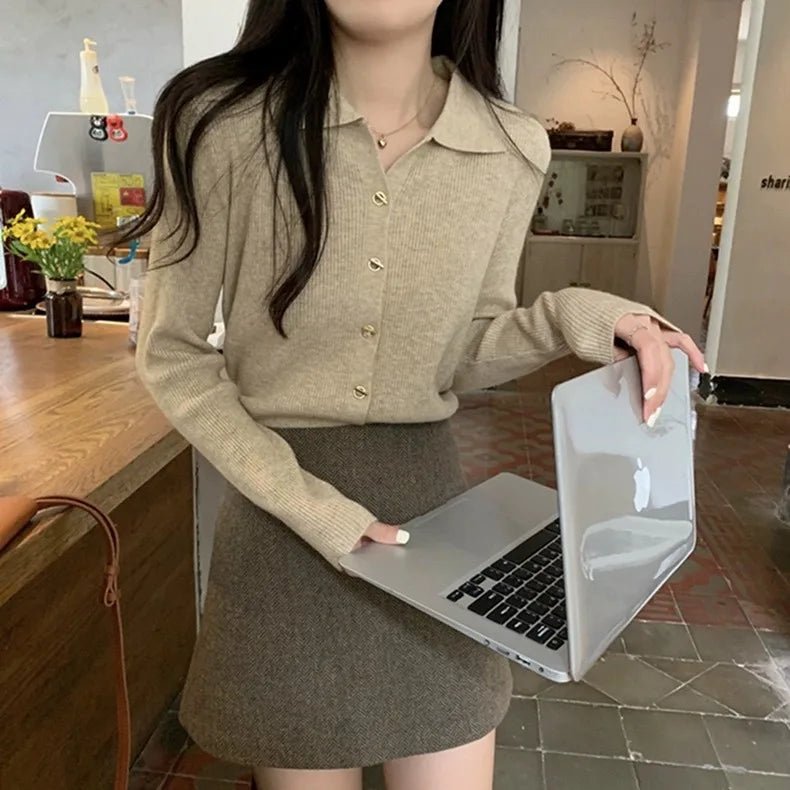 Polo Lapel Wool Knit Cardigan