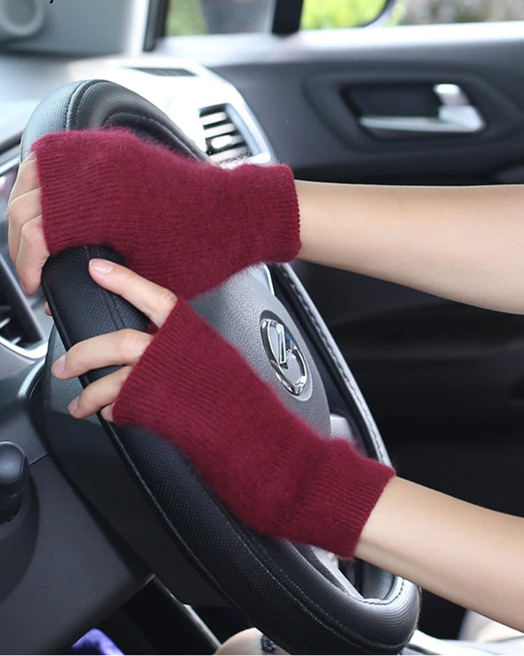 Raccoon Wool Fingerless Thumb Hole Gloves