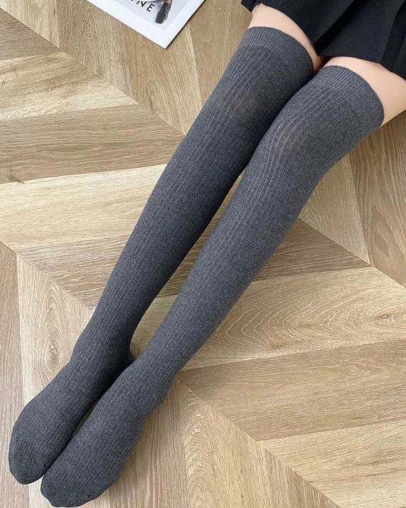 Ribbed Knit Wool Over-Knee Stockings