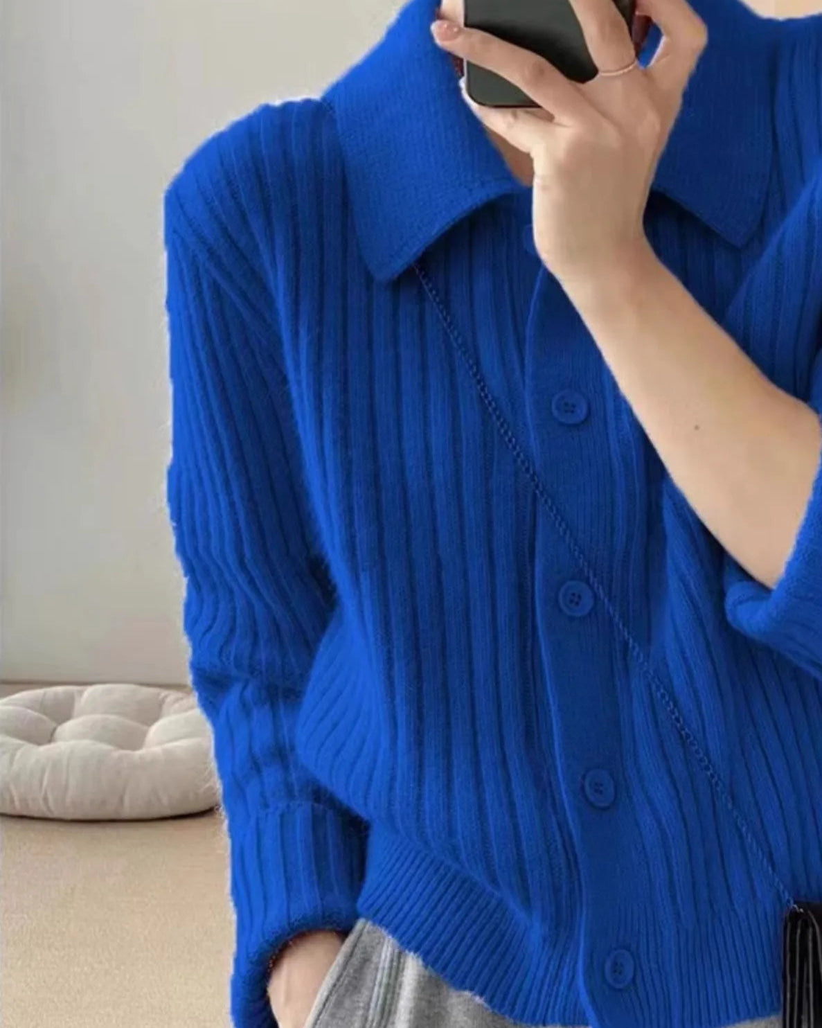 Cashmere Polo Collar Cardigan Knit Wool