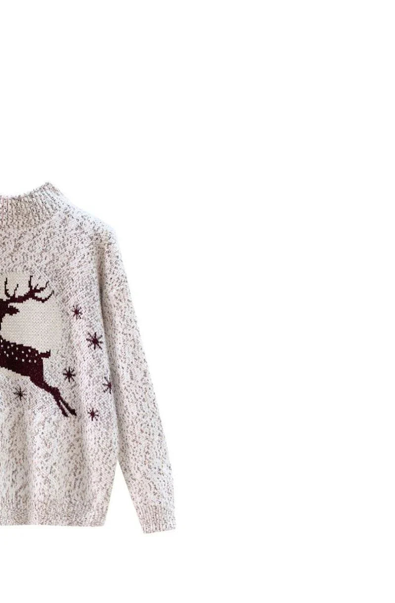 Elk printed Mink Velvet Mock Neck Sweater