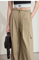 Solid Drawstring Wide-leg Pants