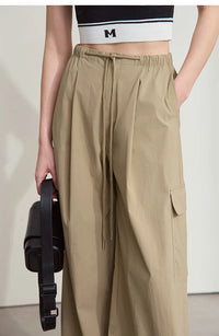 Solid Drawstring Wide-leg Pants