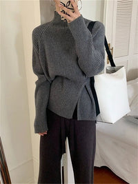 Mock Neck Ribbed Split Pullover